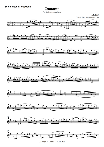 Courante from Cello Suite No. 1 for Baritone  Saxophone