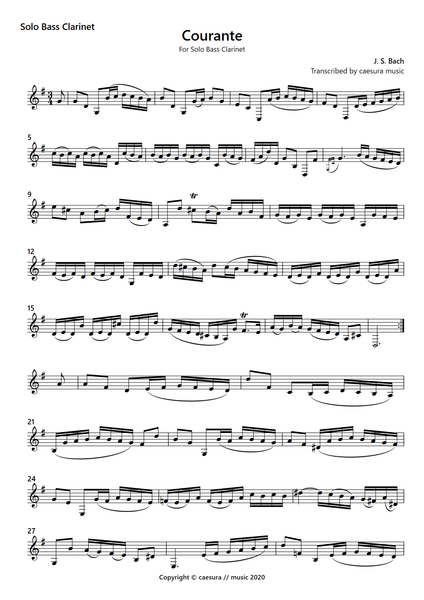 Courante from Cello Suite No. 1 for Bass Clarinet