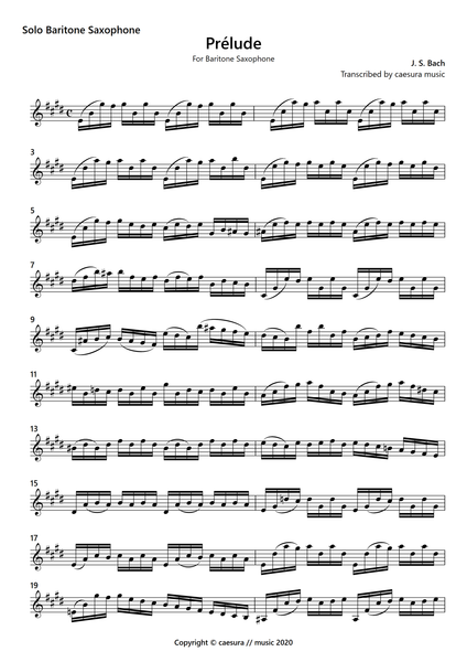 Prélude from Bach Cello suite no. 1 for Baritone Saxophone