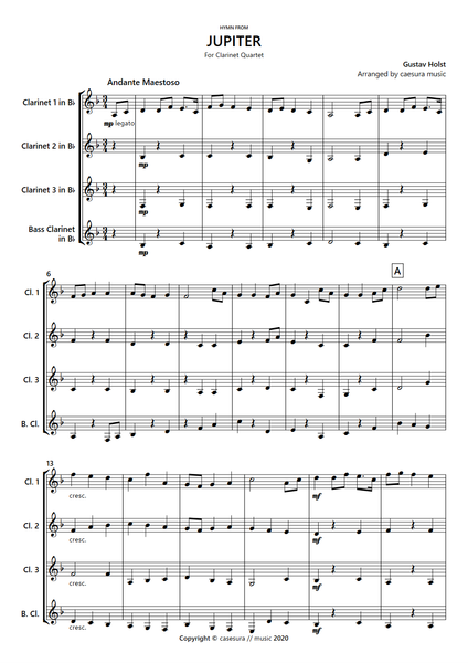 Jupiter Hymn For Clarinet Quartet