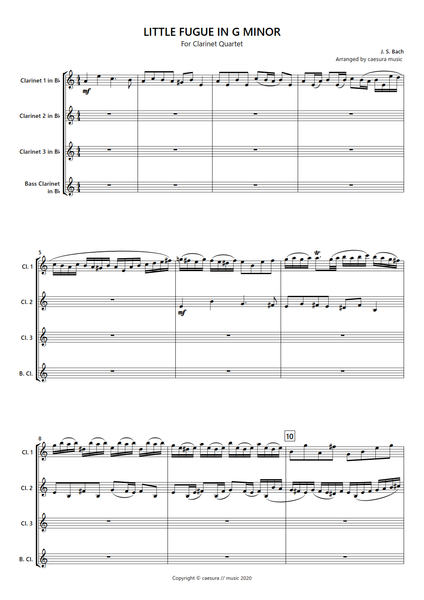 Little Fugue in G minor for Clarinet Quartet