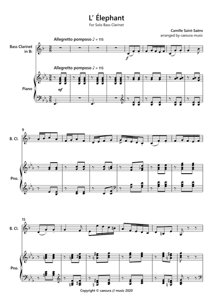 The Elephant Saint-Saëns Bass Clarinet Solo with Piano accompaniment