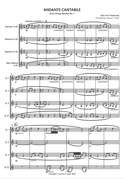 Tchaikovsky Andante Cantabile for Clarinet Quartet